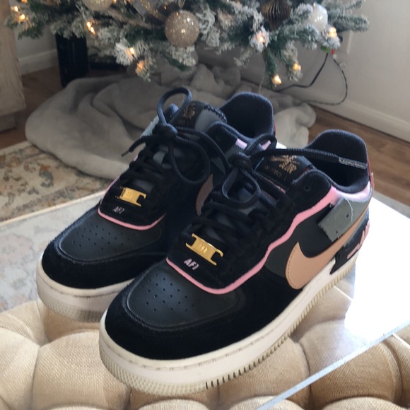 Black & Pink Nike Air Force Ones - Picture 1 of 6